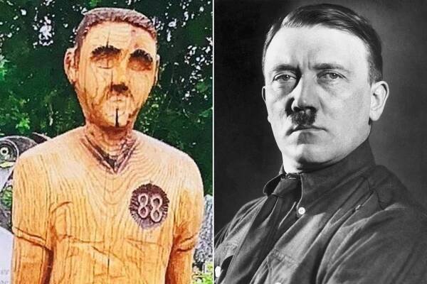 A German man named Oliver has been forced to remove a tribute to his late father over allegations that it was a dead ringer for Adolf Hitler.