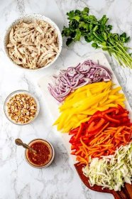 Ingredients to make the Thai chicken mango salad recipe.