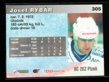 Josef Rybár APS 1996/97 HC Plzeň - Hokejové karty
