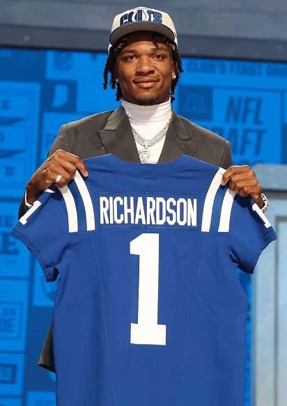 KANSAS CITY, MO - APRIL 27: Florida quarterback Anthony Richardson after being drafted in the first round of the NFL Draft Red Carpet event on April 27, 2023 at Union Station in Kansas City, MO. (Photo by Scott Winters/Icon Sportswire via Getty Images)