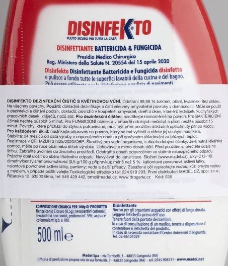 DISINFEKTO dezinfekční přípravek bez chlóru s květinovou vůní 500 ml 55 Kč