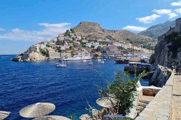 Yachts and boats in a port on Hydra, Greece