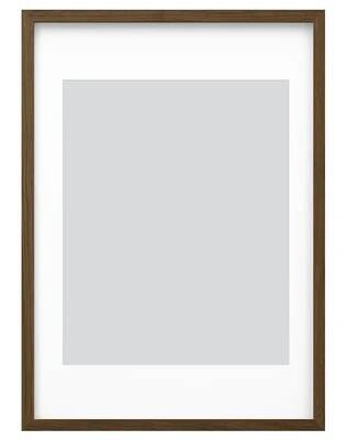 Hnědý dřevěný fotorámeček, obdélníkový, s držákem a ochranou, univerzální umístění.
