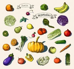 Vektorové ilustrace souboru ručně malované-zelenina, ovoce — Ilustrace