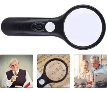 Ruční lupa s osvětlením 3x a 45x Zvětšení 75 x 20 mm Optické sklo 3 LED diody Černé provedení Pro čtení šperky známky opravy