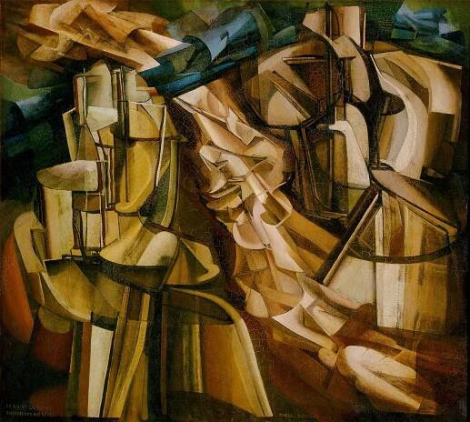 Marcel Duchamp, 1912, Le Roi et la Reine entourés de Nus vites (The King and Queen Surrounded by Swift Nudes), oil on canvas, 114.6 x 128.9 cm, Philadelphia Museum of Art