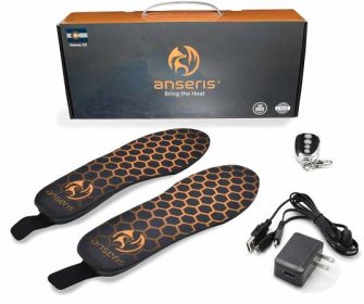 the outrek 2 heated insoles by anseris heated clothing come with one pair of heated insoles, each with a built in battery, one dual charger to charge both batteries at the same time and remote control to adjust the heat setting 