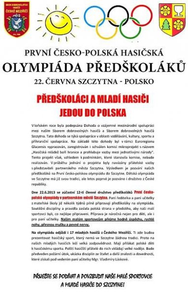 První česko-polská hasičská olympiáda mladých hasičů ve Szczytne