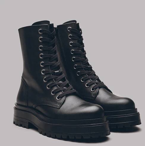 Black Laced Leather Boots - Product photo