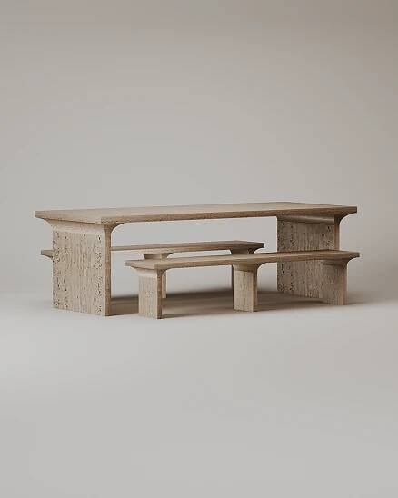 The Arcus Table & Bench – Travertin – Tim Vranken