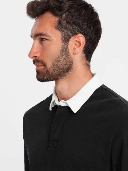 Elegantní černá mikina s pololímcem V6 SSNZ-0132 - Budchlap.cz