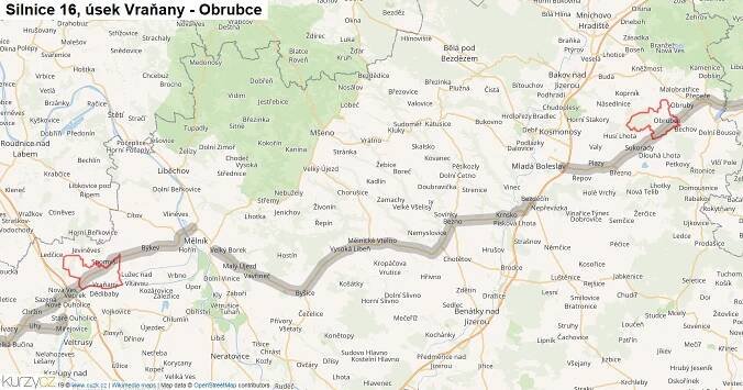 Úsek Vraňany - Obrubce, Silnice 16 - Mapa | Kurzy.cz