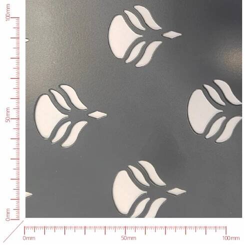 Děrovaný plech; děrování ozdobné; otvor 32mm; rozteč 80mm; typ KVĚTINA