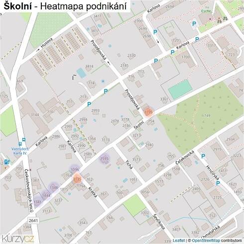 Mapa Školní - Firmy v ulici.