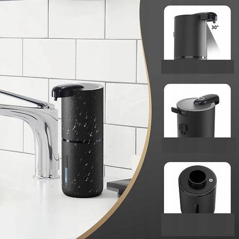DÁVKOVAČ NA MÝDLO TEKUTINY AUTOMATICKÝ SENZOR VODĚODOLNÝ 380 ML S USB Barva černá