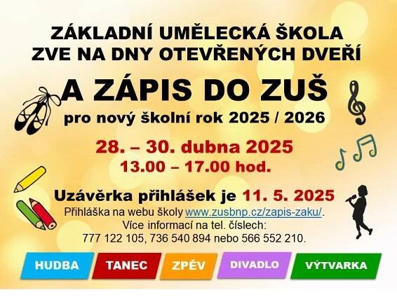 ZÁPIS ŽÁKŮ DO ZUŠ - Archiv aktualit školní rok 2024/25 - Aktuality - Základní umělecká škola Bystřice nad Pernštejnem, příspěvková