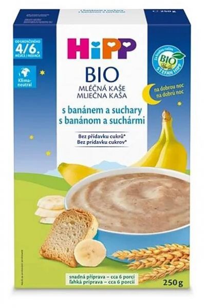 HIPP Mléčná kaše na dobrou noc s banánem a suchary BIO 250 g