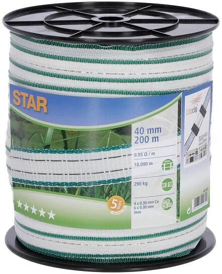Ohradníková páska 40mm 200m STAR bílá/zelená