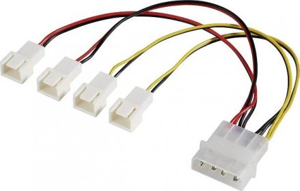 PC větrák Y kabel [4x zástrčka pro PC větrák 3pólová - 1x IDE proudová zástrčka 4pólová] 0.15 m černá, červená, žlutá Akasa