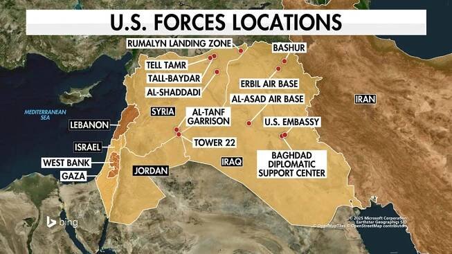 A map shows the locations of United States forces across the Middle East.