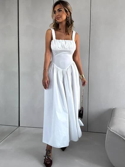 Bílé dlouhé řasené trendy šaty PELYT Velikost: ONESIZE - Image 3