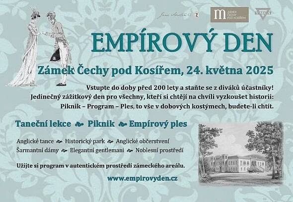 Noblesní akci Empírový den, bude v sobotu 24. května hostit Zámek Čechy pod Kosířem.