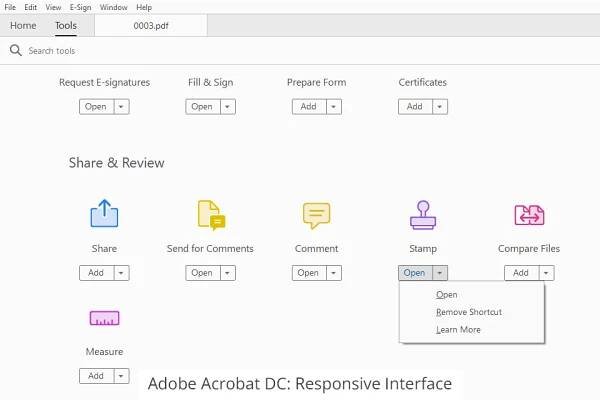 adobe acrobat dc responsive interface