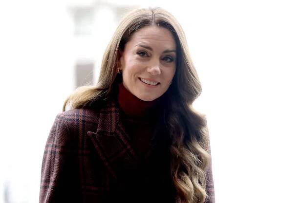 Princess Kate in a brown tartan coat