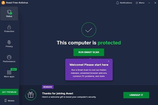 avast interface after installation