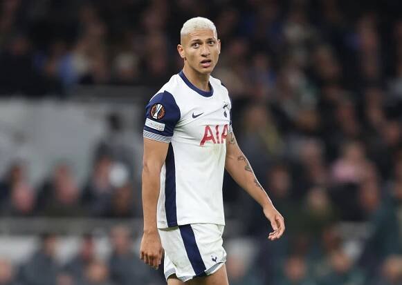 Richarlison of Tottenham Hotspur during a soccer match.