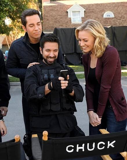 Chuck - Chuck a Sára - Z natáčení - Zachary Levi, Joshua Gomez, Yvonne Strahovski