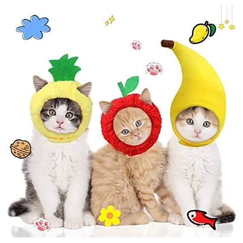 3 pieces cat hats cat halloween costume banana pineapple red fruit shaped hat soft cap adjustable accessories breathable headwear for cat kitten puppy pet festival birthday theme party photo prop 2