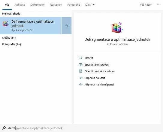 Defragmentace disku ve Windows 10