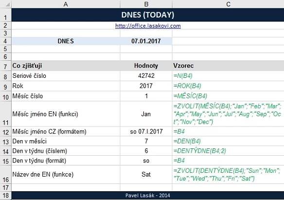 Excel funkce DNES triky