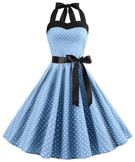 Sexy retro červené puntíkované šaty Audrey Hepburn Vintage ohlávkové šaty 50. léta 60. léta gotické připínáček Rockabilly šaty Roucho větší velikosti