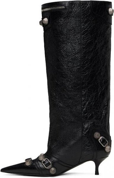 Cagole Wide Leather Boots With Buckle
