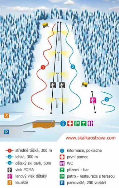Ostrava - Skalka - mapa sjezdovek