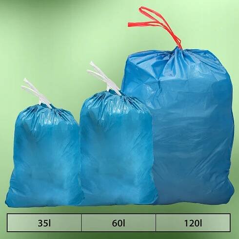 SÁČKY UNIVERZÁLNÍ PYTEL NA ODPADKY 60l LDPE MODRÉ STUHOU PÁSKOU Kapacita pytle 60 l
