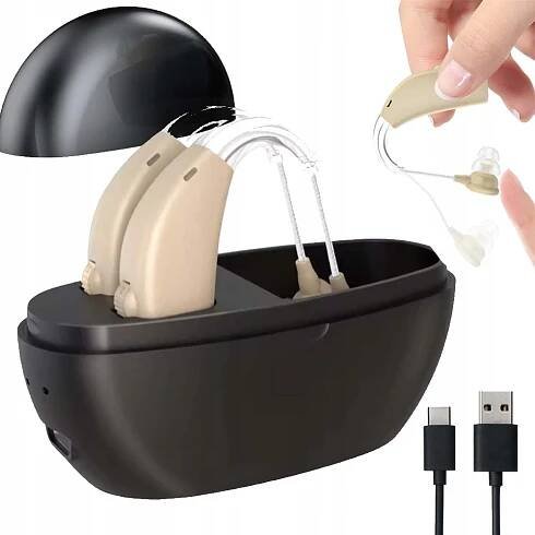 SLUCHADLO LÉKAŘSKÝ ZESILOVAČ SLUCHU SADA USB NABÍJECÍ KABEL