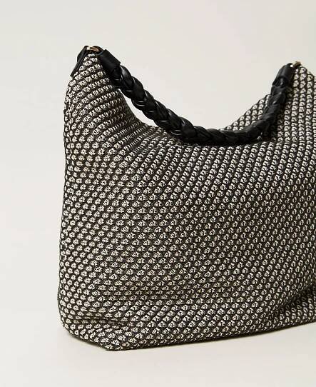 Mesh-effect canvas hobo bag