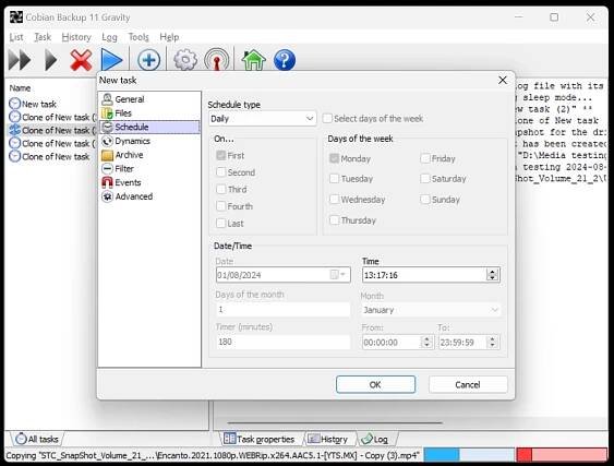 Scheduling a task in Cobian Backup