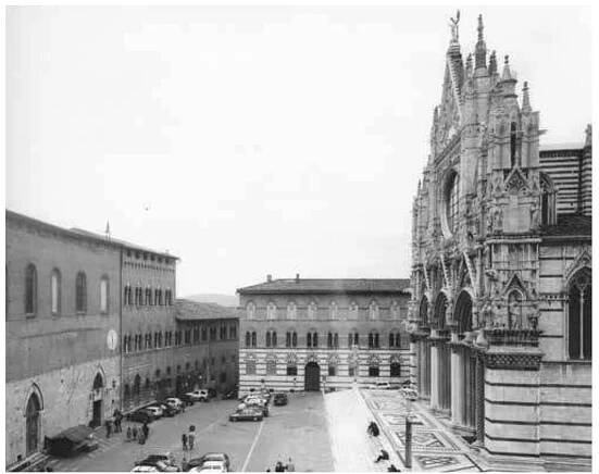 Plate 1 The Santa Maria della Scala hospital (left) and the cathedral, west facade (right), Siena 