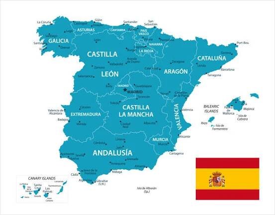 mapa španělska - vektor - malaga stock ilustrace
