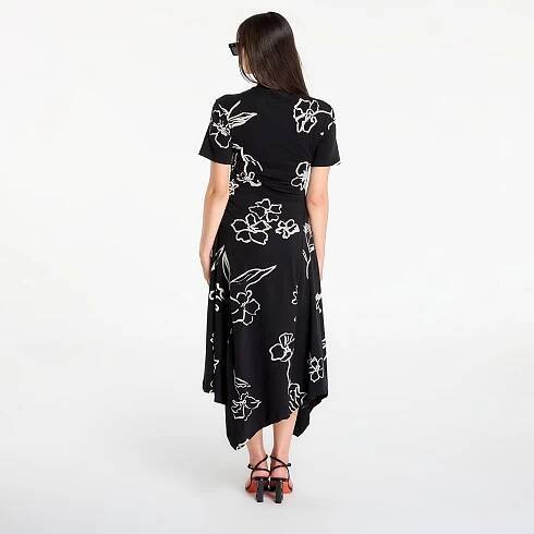 Šaty Desigual Asymmetrical Dress With Floral Patterns Black XS