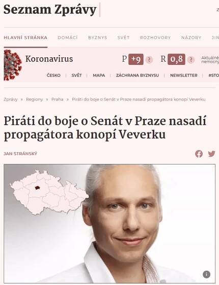 SeznamZpravy.cz: Piráti do boje o Senát v Praze nasadí propagátora konopí Veverku