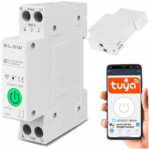 WiFi RELÉ S MĚŘENÍM PROUDU NA DIN LIŠTU TUYA SMART WIFI SWITCH