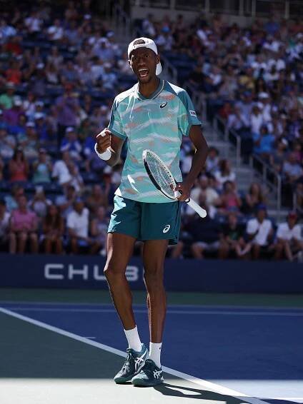Christopher Eubanks of the United States reacts to a point against Jannik Sinner of Italy during their Men's Singles Second Round match on Day Four of the 2022 US Open 