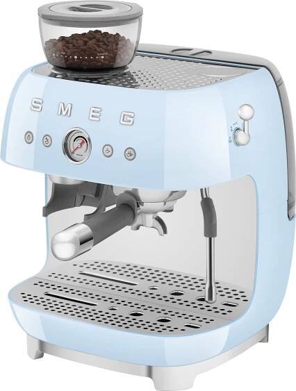 Ivo GRANDIČ - Kávovary - Smeg - Smeg EGF03PBEU pákový kávovar s mlýnkem Retro Style, pastelově modrá
