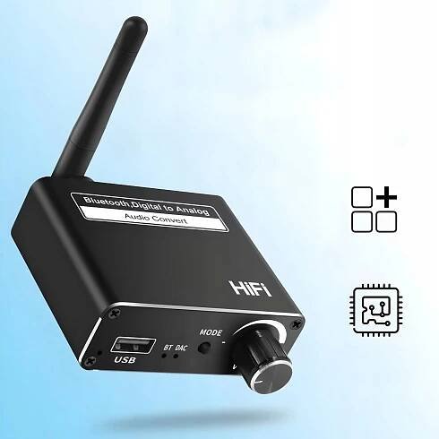 PŘIJÍMAČ VYSÍLAČ BLUETOOTH 5.0 AUDIO PŘEVODNÍK DAC 5.1 BT CINCH AUX USB Výška výrobku 2.5 cm