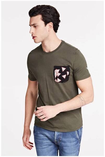 Guess pánské khaki tričko s kapsičkou